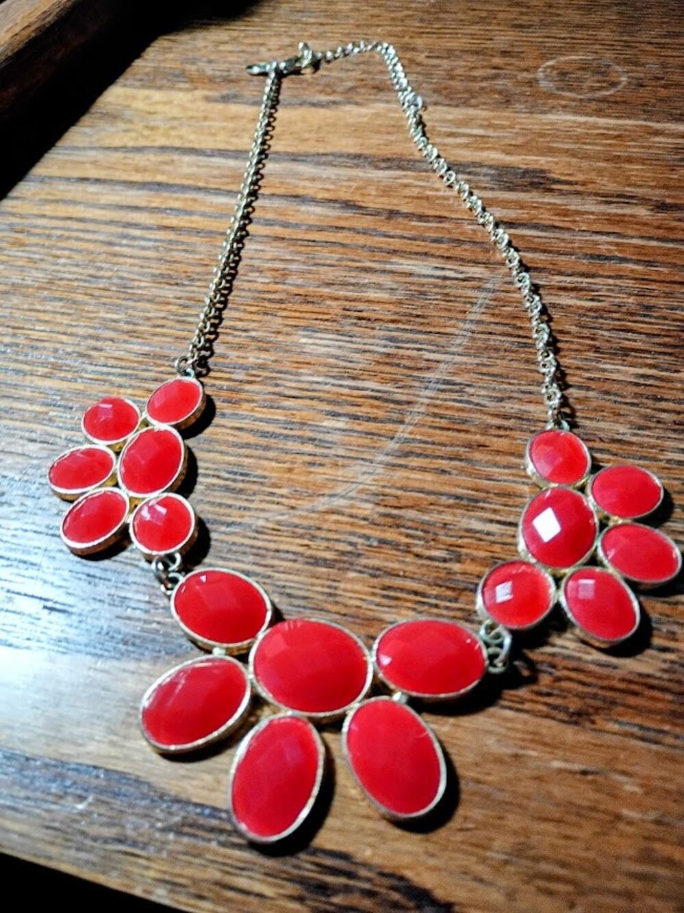 Vintage Charming Charlie Necklace Signed Red Geometric Bib 21"